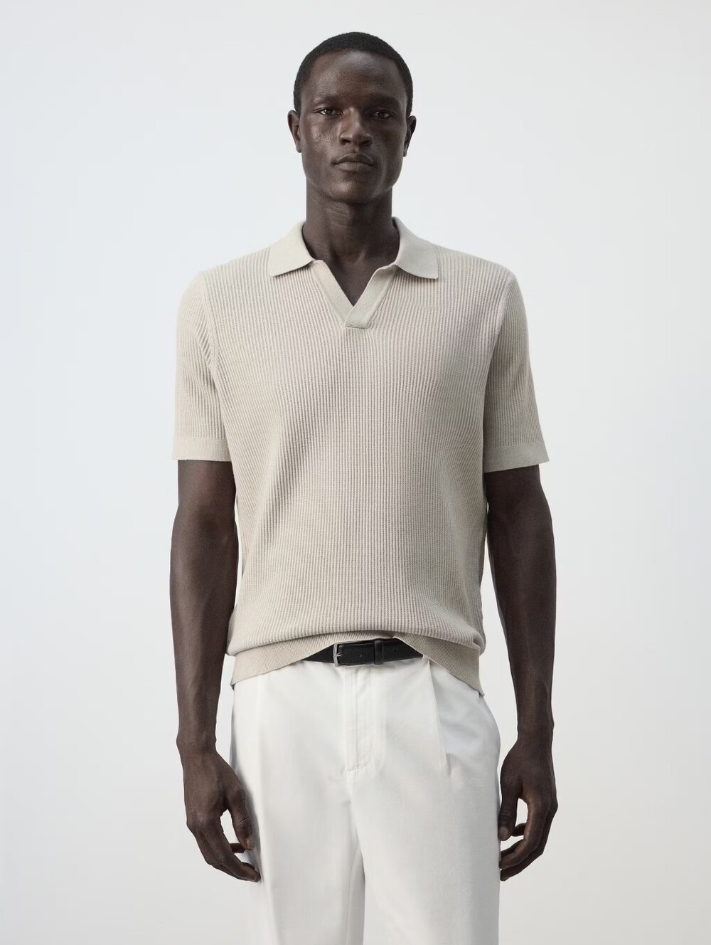 Zara Ribbed Knit Linen Blend Polo Short Sleeve Shirt